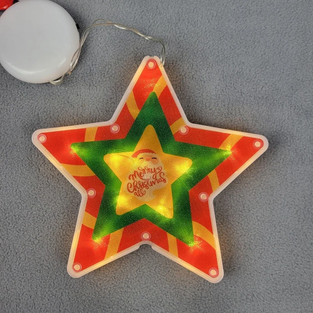 Merry Christmas Star Hanging Window‎ Ornament LED Lighted Holiday Decor
